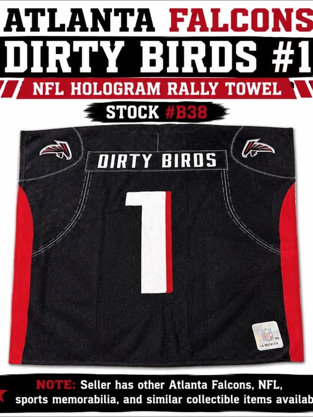 Atlanta Falcons Dirty Birds #1 NFL Hologram Rally Towel Black Stock #B38
